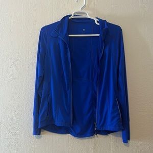 Athletic zip up royal blue jacket, size large
